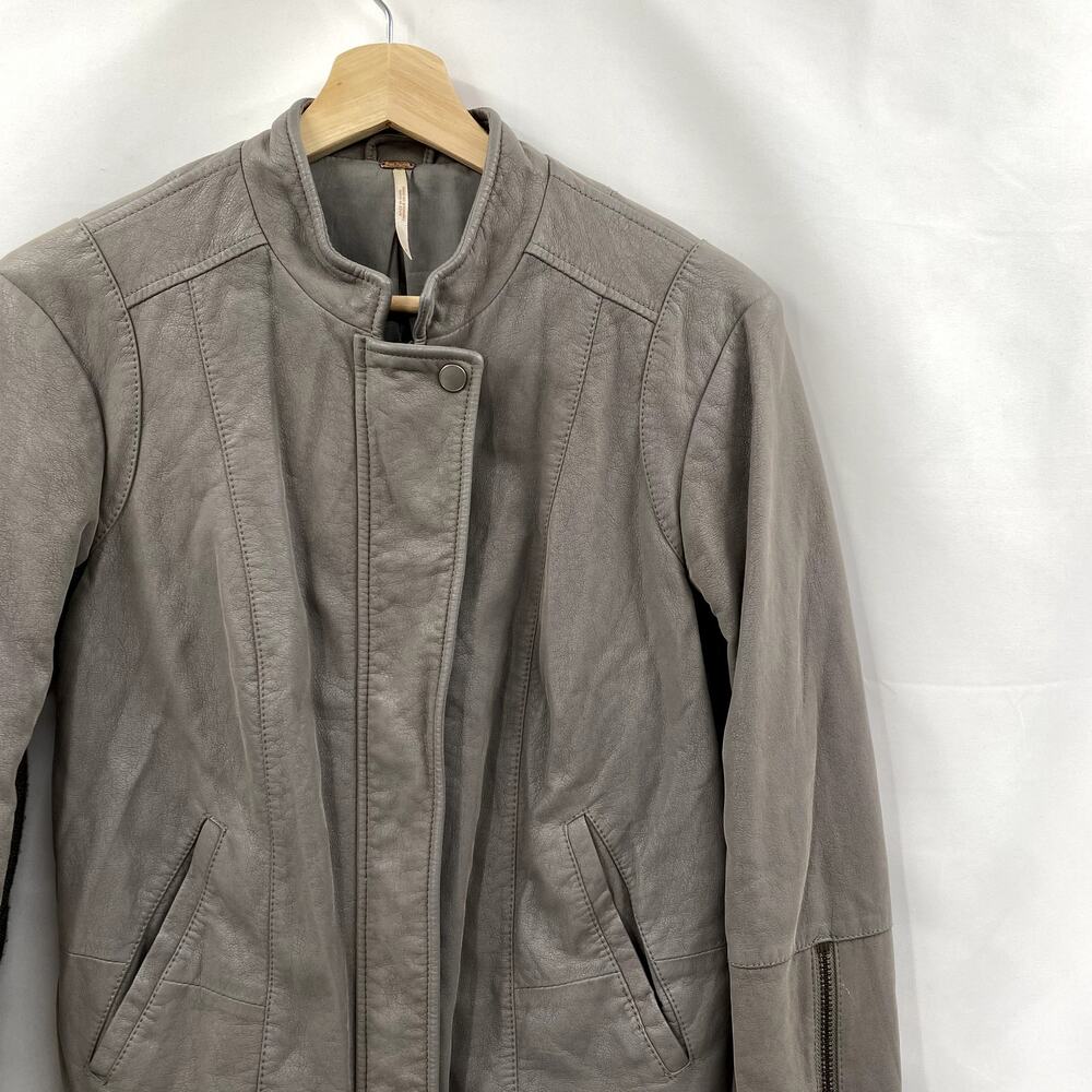 Free People gray vegan leather‎ moto jacket